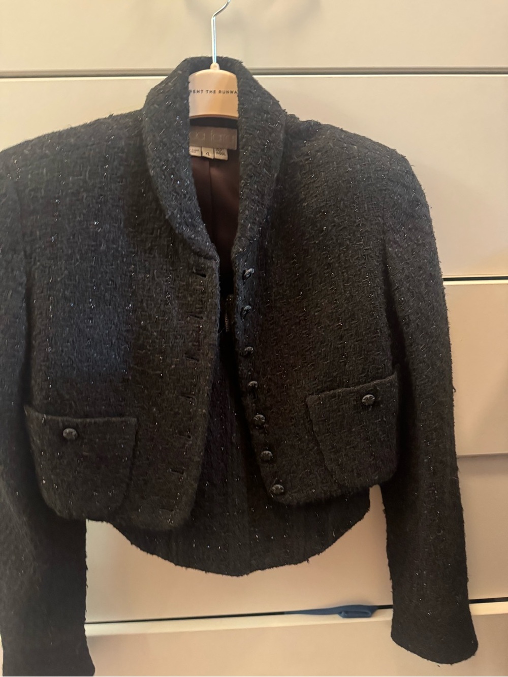 Wool and Silk Matching Farah Black Cropped Tweed Blazer and Zippered Corset